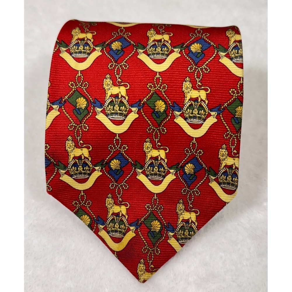 Vintage Emidio Tucci Seda Natural Neck Tie L Red Lion Print Luxury Made In Spain
